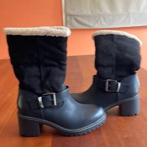 Black leather fashion boots